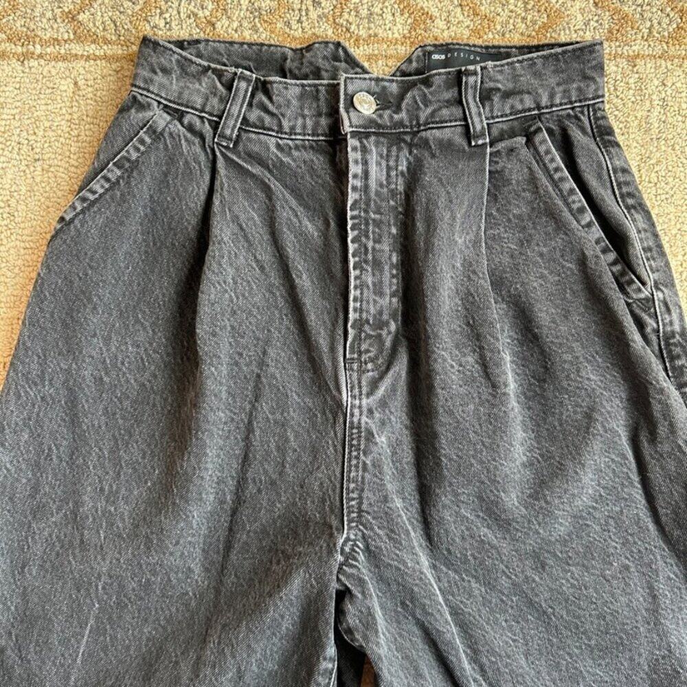 High Waist Pleated Jeans 26 Black Tapered 90s Trouser Style Women - Picture 2 of 7